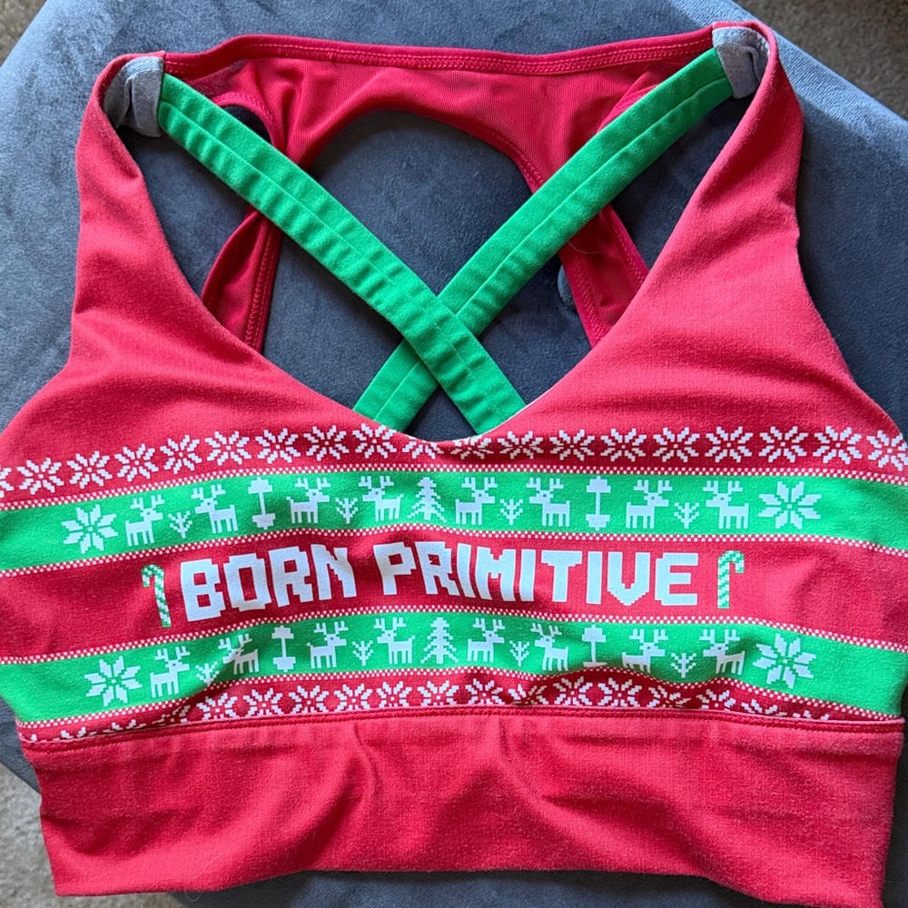 Born Primitive Red Sports Bra with Green Accent Band